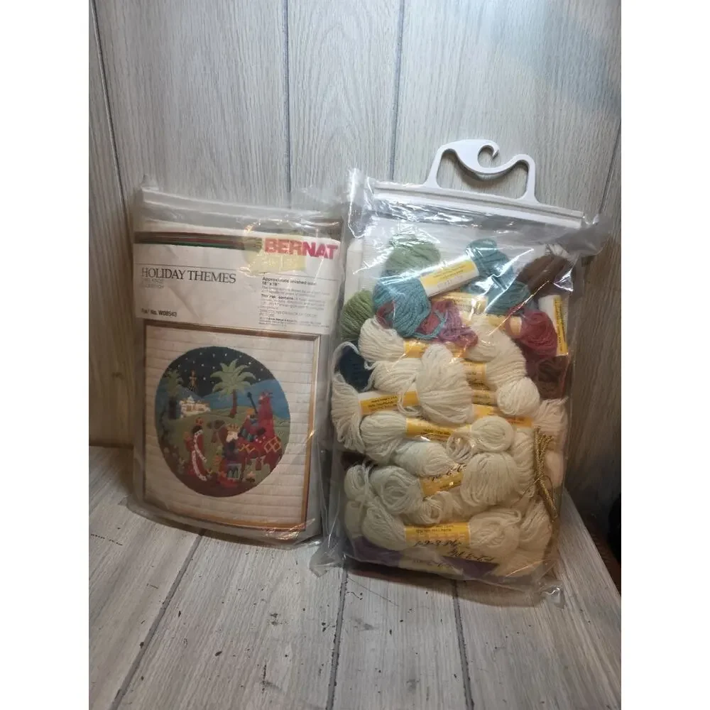 Vtg 1979 BERNAT Holiday Quick Cross-Stitch Kit New Herald Angel, Three Kings Lot